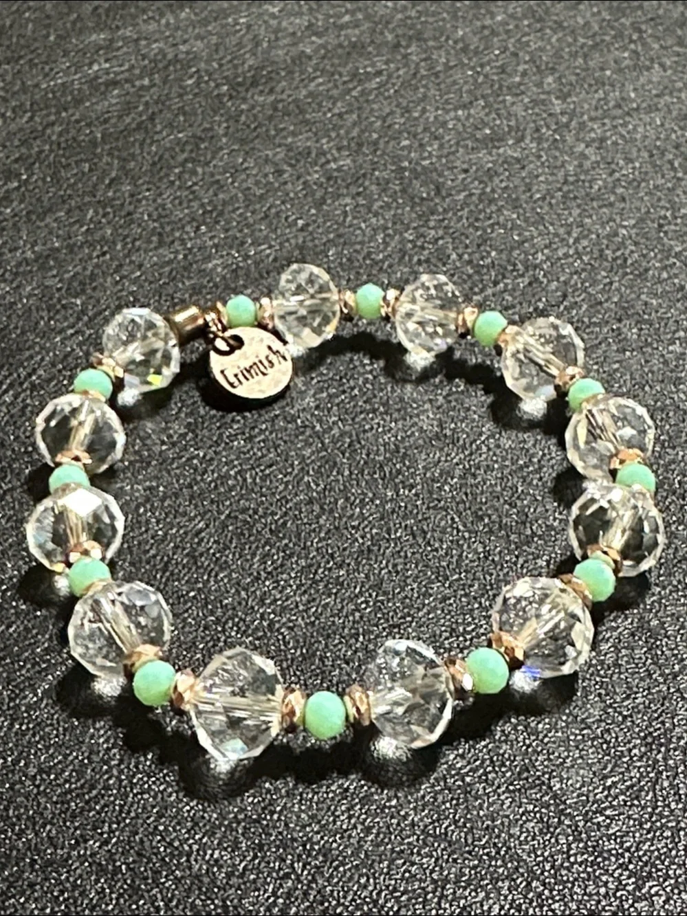 Erimish Clear Faceted Crystal & Faceted Green Spacer Bead Stretch Bracelet